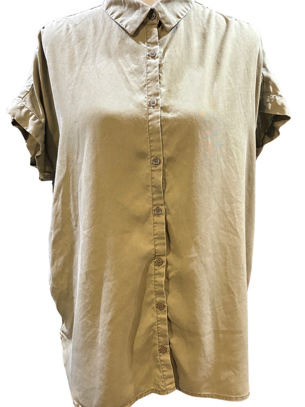 Quince Vintage Wash Tencel Lyocell Camp Shirt Olive Green Size Medium